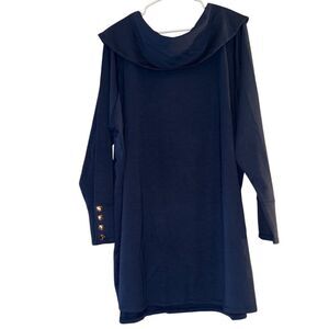 Women's Blue Asymmetric Drape Long Tunic 3X Long Sleeve Cowl Neck